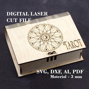 Drewniane pudełko na karty tarota svg Uchwyt na karty tarota svg Pliki cięte laserowo AI DXF PDF Produkt cyfrowy Pliki GlowForge Grubość materiału 3 mm