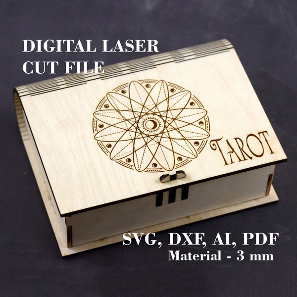 Wood Tarot box svg Tarot card holder svg Laser cut files AI DXF PDF Digital product GlowForge files Material thickness 3 mm