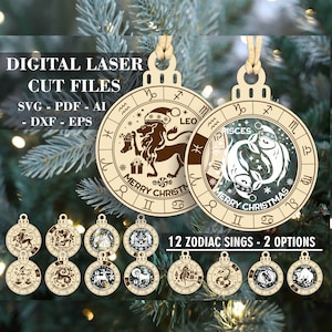 Sternzeichen Weihnachtsschmuck SVG Set von 12 singt Horoskop Ornamente svg Acryl Ornament svg Digital Laser cut Dateien GlowForge Datei