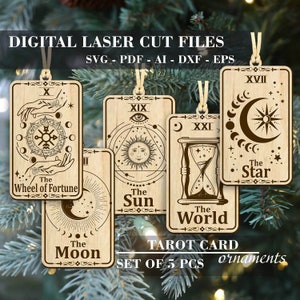 Tarot card ornament SVG, Set of 5 pcs Witch Christmas ornament SVG, Yule tree ornaments svg, Digital Laser cut files GlowForge files