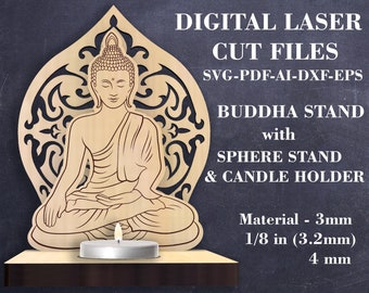 Buddha altar SVG Buddha stand with candle holder and sphere holder SVG Yoga dxf file Digital Laser cut files GlowForge files LightBurn files