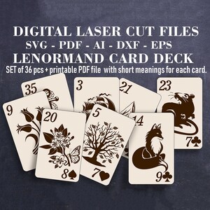 Baralho de cartas Lenormand SVG Conjunto de 36 peças Ferramenta de adivinhação SVG Arquivo digital de corte a laser Adivinhação svg Arquivos GlowForge Arquivos LightBurn