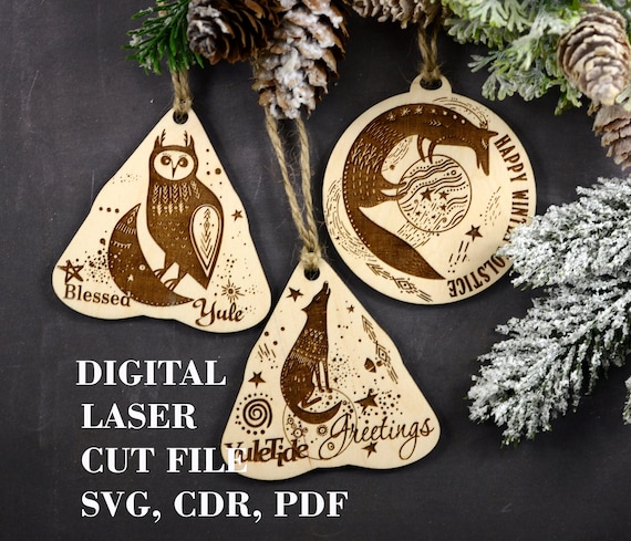 Yule ornament SVG Winter Solstice svg Pagan ornaments set of 3 Digital Laser cut files GlowForge file