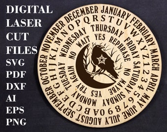 Raven and Moon pendulum board svg  Pentagram Yes No board png Divination Tool svg Digital Laser cut files Glowforge files PNG files