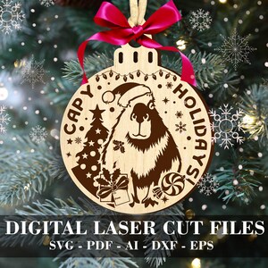 Adorno de carpincho SVG, adorno de vacaciones de capy SVG, adorno de Navidad animal Archivos de corte láser digital Archivos Glowforge *No es un elemento físico*