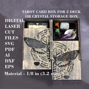 Caja de cartas del tarot para 2 barajas svg Caja de almacenamiento de cristal svg Caja de joyería svg Caja de baratijas de bruja Archivo de corte láser digital Material 3,2 mm