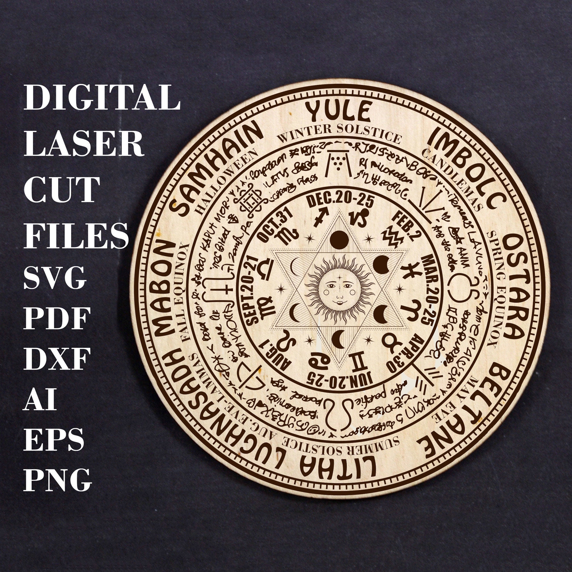 Pagan Wheel of the Year SVG Wiccan Calendar File Altar Tile Witchcraft ...