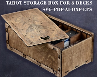 Wooden Tarot storage box SVG Tarot box for multiple decks SVG Box for 6 Tarot decks SVG Digital Laser cut file Material - 3 mm, 3.2 mm, 4 mm