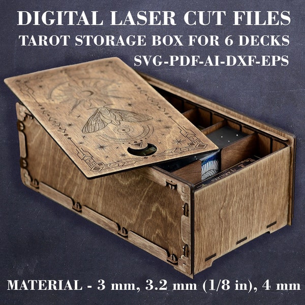 Wooden Tarot storage box SVG Tarot box for multiple decks SVG Box for 6 Tarot decks SVG Digital Laser cut file Material - 3 mm, 3.2 mm, 4 mm