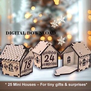 Christmas Houses Advent calendar laser cut file Countdown calendar with snowflake stand and 25 mini boxes GlowForge files Lightburn Xtool image 5