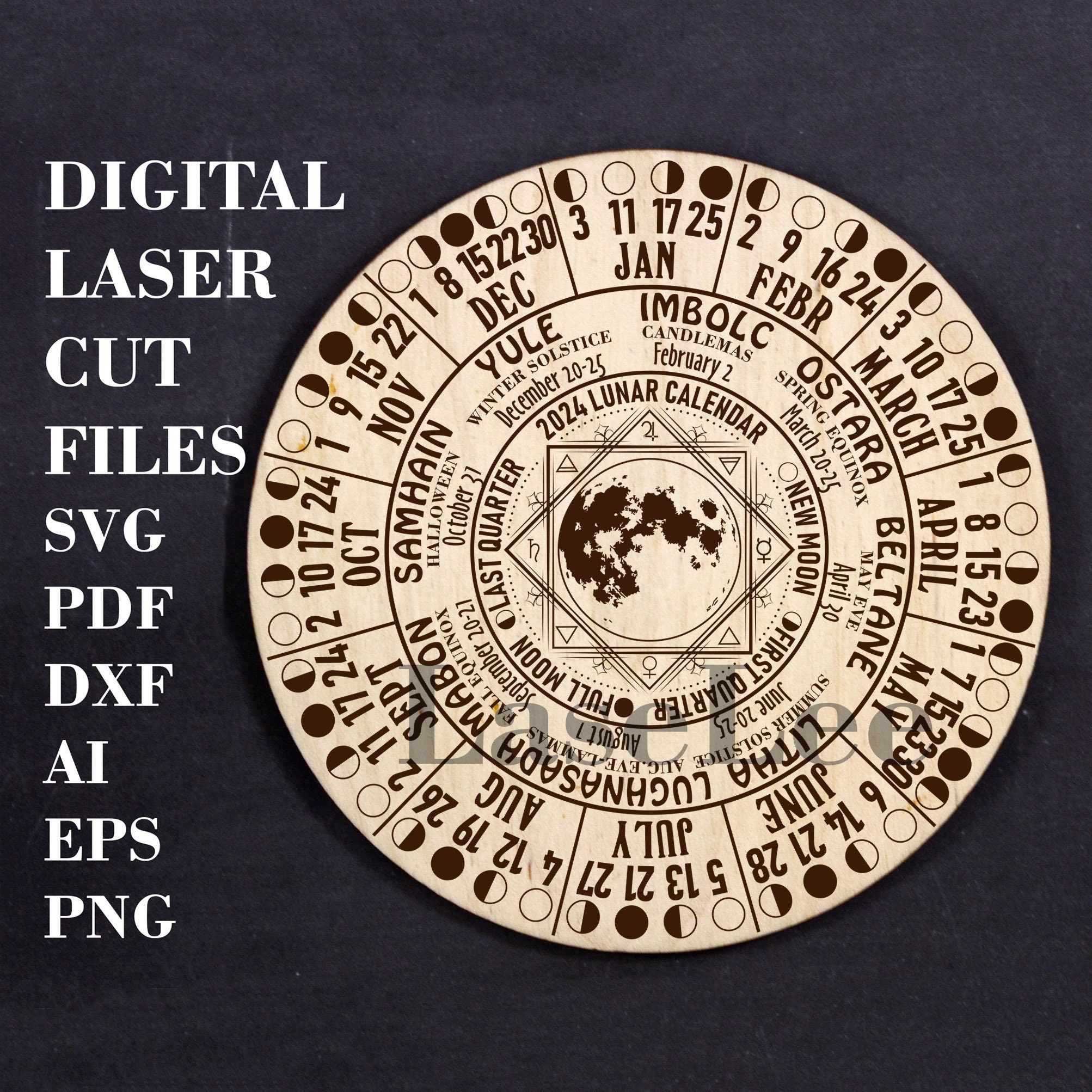 2024 Round Lunar Calendar With Stand SVG Moon Phases Calendar With Wheel of  the Year SVG Pagan Calendar Witch Decor Digital Laser Cut File - Etsy