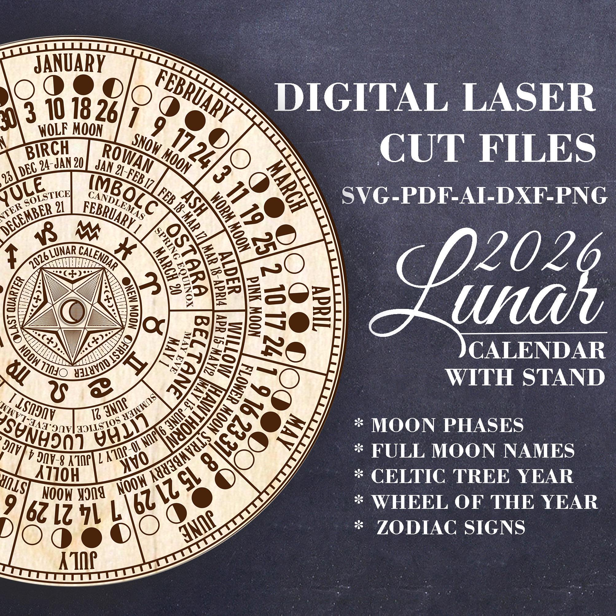 Digital 2026 Lunar Calendar With Stand SVG Moon Phases Calendar