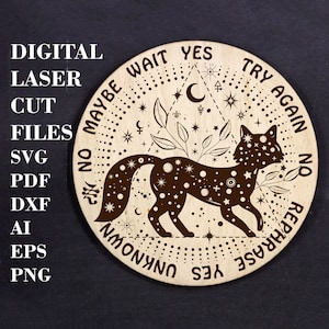 Planche de pendule de renard céleste SVG, fichier laser de planche de renard mystique, décor de sorcellerie SVG, téléchargement numérique Fichier Glowforge Fichier Lightburn