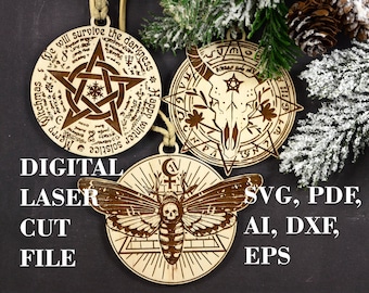 Witch Christmas ornament SVG Set of 3 Winter solstice svg Yule tree ornament SVG Digital Laser cut files GlowForge Lightburn Xtool files