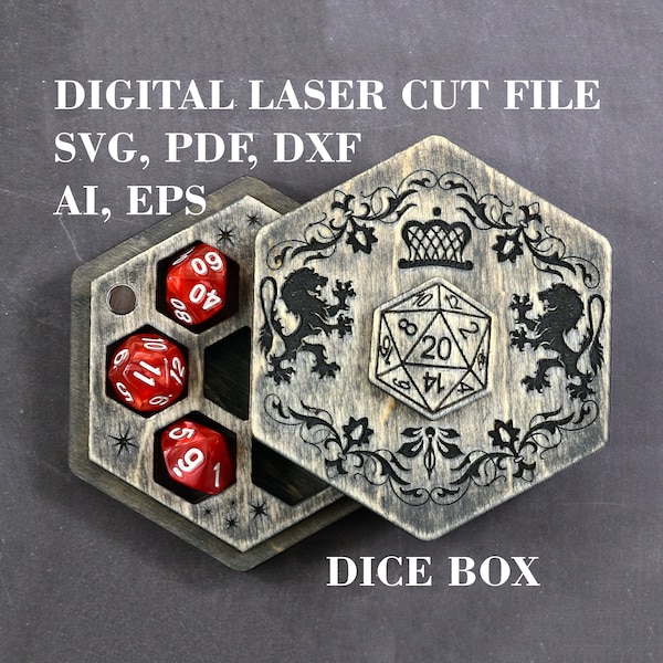 RPG Dice box SVG, Wooden box for 7 dice svg Digital Laser cut files GlowForge files, Lightburn files, Material - 1/8" (3.25 mm)