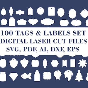 100 Tags and Labels SVG, Gift tags template svg, Blanks Tag svg, GlowForge files, Digital laser cut files