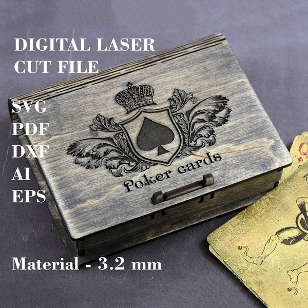 Poker Kartenbox SVG, Spielkartenbox svg, kleine Holzschatulle svg, Schmuckschatulle svg, digitale Laser cut Dateien, GlowForge Dateien, Material - 3,2 mm