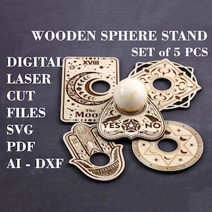Planchette bol stand set van 5 pc's SVG Hamsa Crystal ball stand SVG Esoterische decor GlowForge bestanden Digitale laser gesneden bestanden Lightburn bestanden