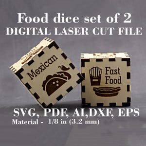 Lebensmittelwürfel 2er-Set Aus Holz zum Mitnehmen Würfel svg GlowForge-Dateien Digitale Laserschnittdateien Material - 3,2 mm GlowForge-Dateien LightBurn-Dateien