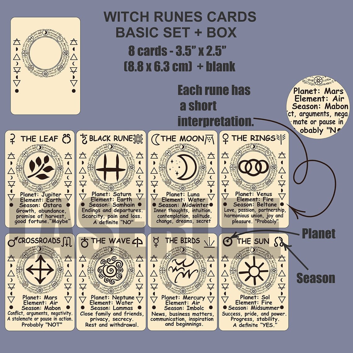 Basic Witch's Runes Cards Set of 8 Pcs With Box SVG Witchcraft Svg ...