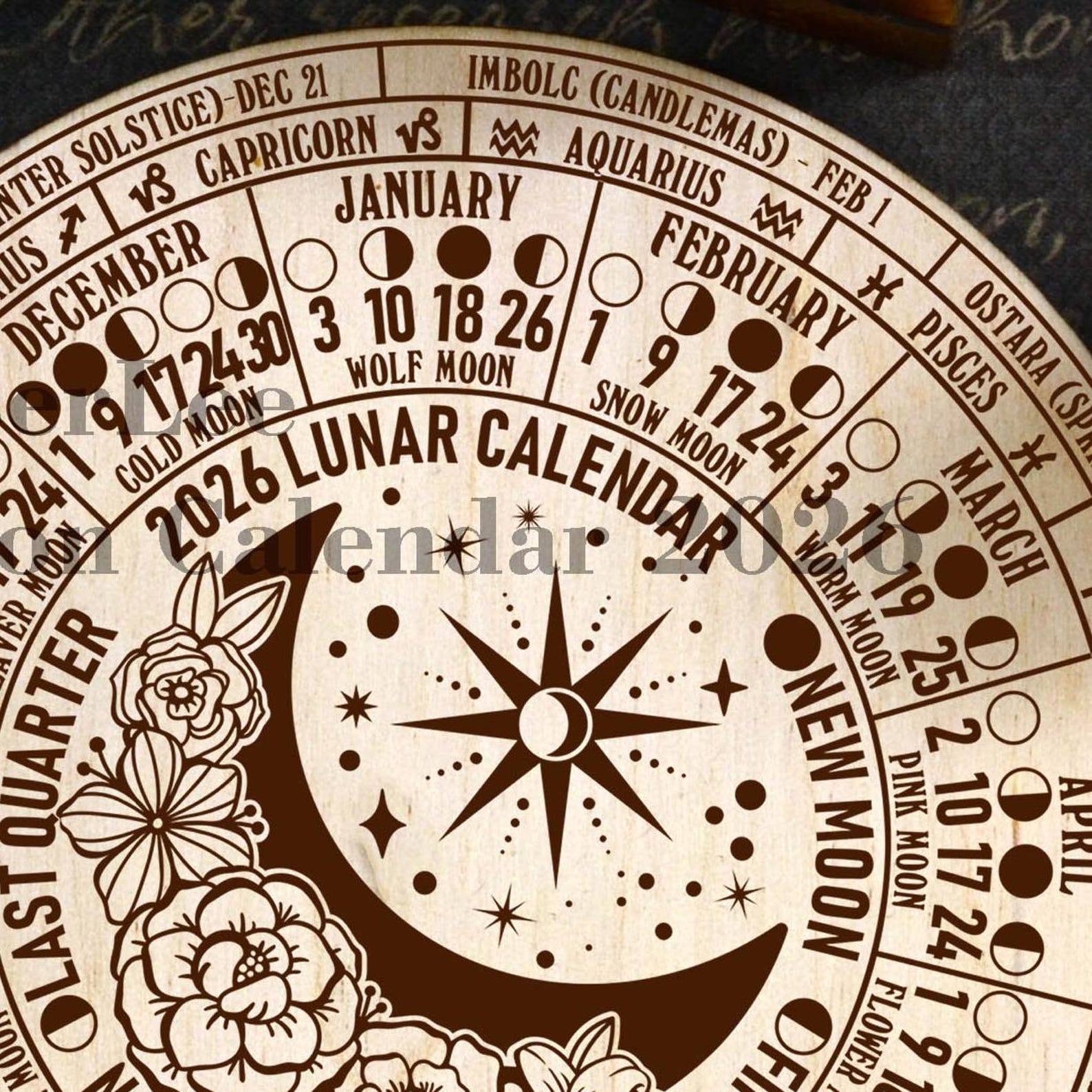 2026 Set of 5 Designs Lunar Calendar SVG Pagan Wheel of the Year SVG ...