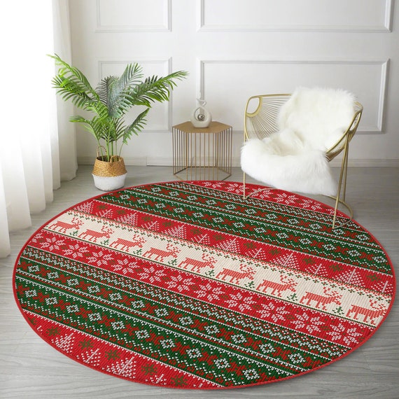 Cross-stitch Patterned Decorative Rug Christmas Round Rug Area Rug
