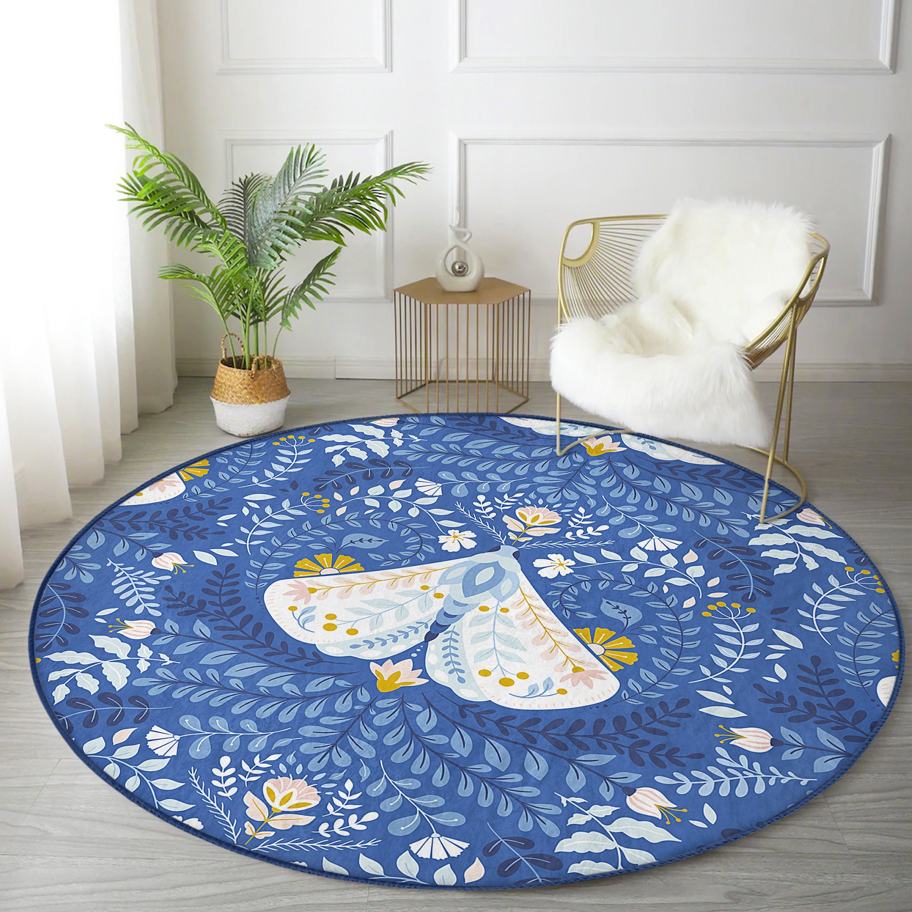 Round Rug, Circle Chenille Rug for Living Room, Round Area Rug with  Non-Slip TPR Underlayer for Bedroom, Machine Washable 