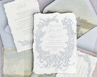 Classic Letterpress Wedding Invitations, Unique Wedding Invites, Handmade Paper Luxury Wedding Cards, Hand Drawn Wedding Invites