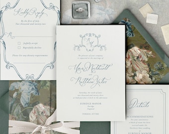 Printable Wedding Crest Invitation, Unique Wedding invitations, Monogram Crest Invitation, Custom Calligraphy Invite, Digital Download