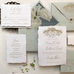 Suite de bodas con ilustración de lugar personalizado, invitación de boda de bellas artes imprimible, suite de invitación de boda de descarga digital, invitación clásica