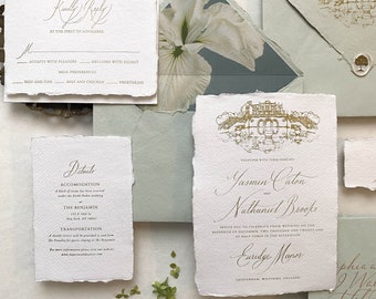Custom Venue Illustration Wedding Suite, Printable Fine Art Wedding Invitation, Digital Download Wedding Invitation suite, Classic Invite