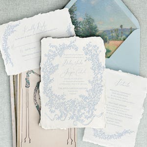 Garden Wedding Invitations on Handmade Paper, Botanical Letterpress Wedding Suite with Elegant Calligraphy, Soft Neutral Wedding Stationery