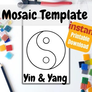 Yin and Yang Mosaic Template. Printable download pattern, to assist with layout and outline for mosaics and stained glass craft projects.