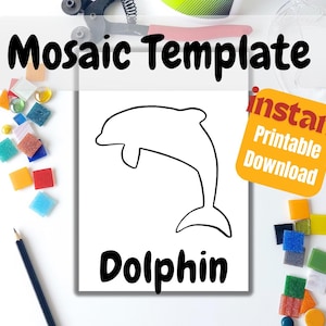Dolphin Mosaic Template. Printable download pattern, to assist with layout and outline for mosaics and stained glass craft projects.