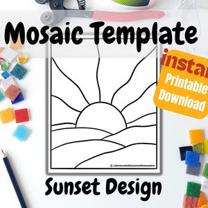 夕焼けパターン テンプレート。モザイク、ステンドグラス クラフト プロジェクト デザイン用の印刷可能なダウンロード テンプレート。