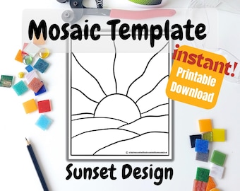 Sunset Pattern Template. Printable Download Template for Mosaic, Stained Glass Craft Project Design.