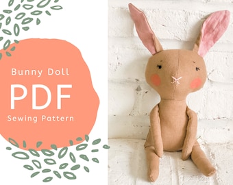 Bunny Doll PDF Sewing Pattern & Tutorial - Animal Doll, Dress Up Doll, Bunny Rag Doll Pattern, Stuffed Toy