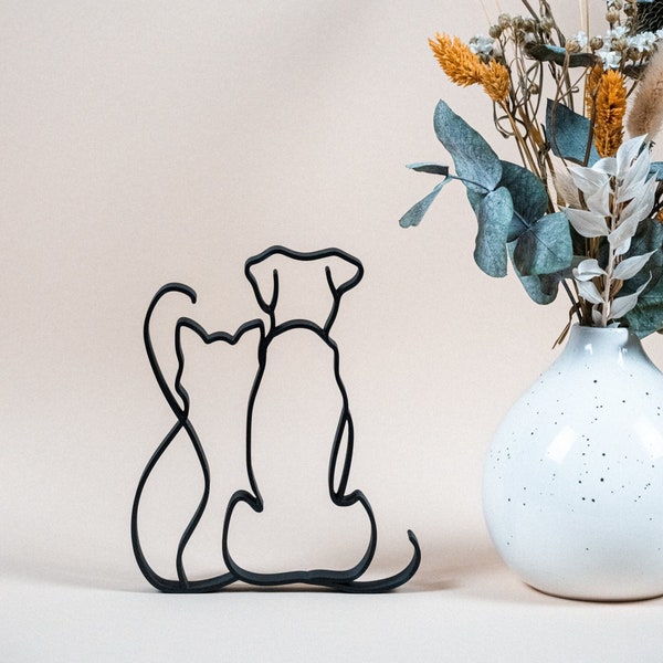 Hund & Katze - Line Art 3D Druck - Moderne Geschenkidee und Dekoration für Tierliebhaber