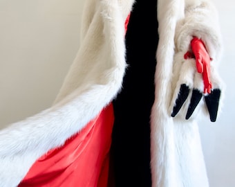 Disfraz de Halloween inspirado en Cruella De Vil, incluye bolso de piel sintética, ideal para cosplay y teatro, hecho a medida en cualquier talla. GUANTES GRATIS.