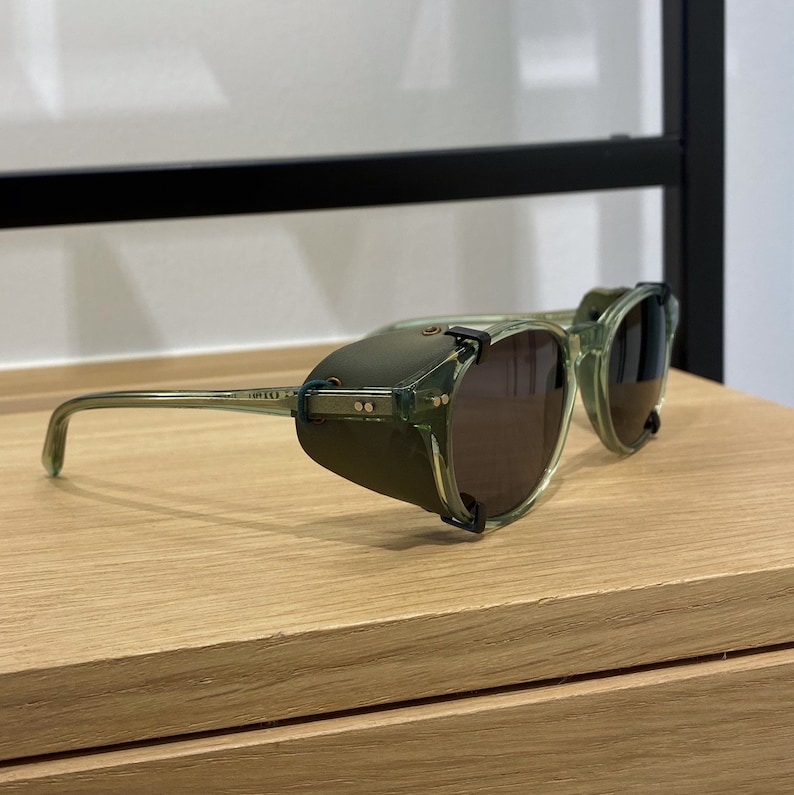 Protections latérales Blinkset pour lunettes de soleil style glacier Protections latérales amovibles fabriquées à partir de restes de cuir pour protéger vos yeux en extérieur Vert