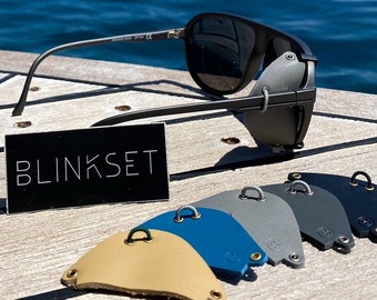 Blinkset side shields for sunglasses (glacier style) Removable side shields made from leftover leather to protect your eyes in the outdoors