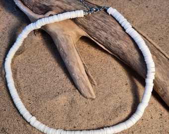 White clay bead surf necklace choker - beach boho hippy festival style - suitable for mens womens unisex or a perfect gift