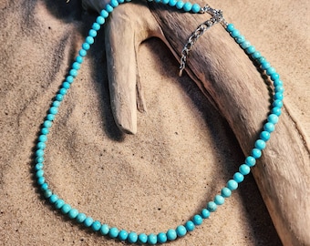 Turquoise Stone - Aqua Blue Beach Bead Necklace / Choker - Surf Jewellery
