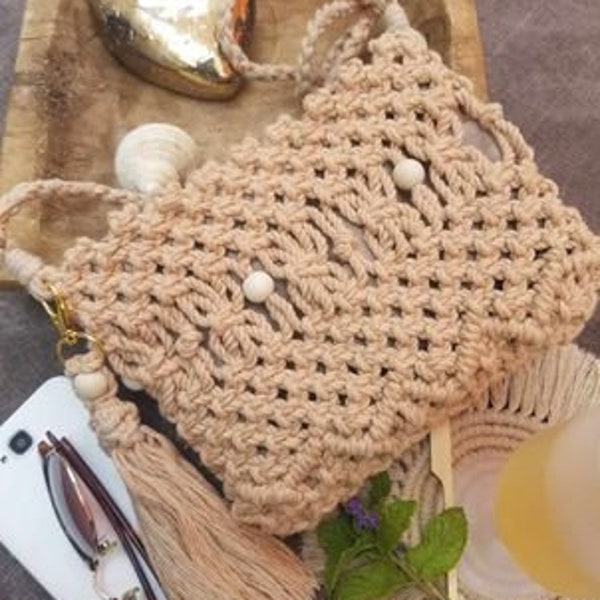 Pochette été en macramé, sac à bandoulière en macramé, sac à main macramé