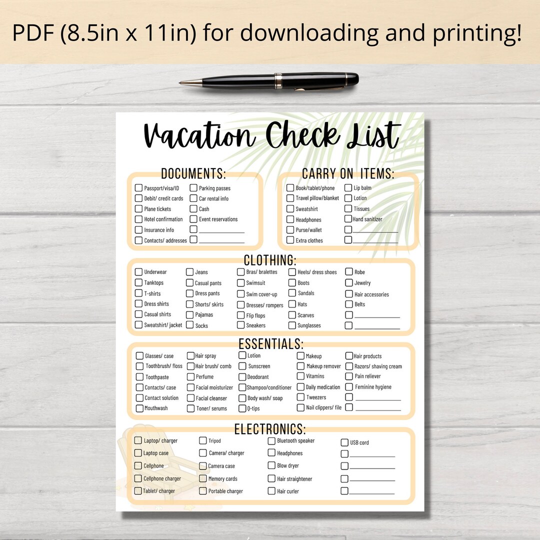 Printable Traveling Checklist Packing Checklist Printable - Etsy