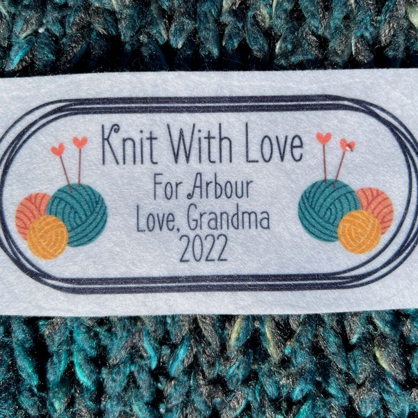 Knit with Love blanket label/personalized label/customized blanket label/knit garment label/made with love/hand knit