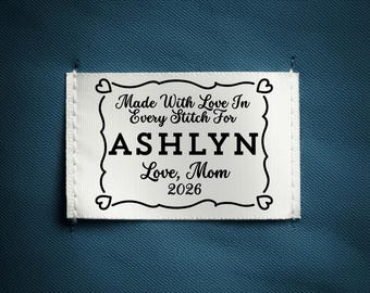 Custom crochet label, customizable quilt label, personalized sew-on blanket tag