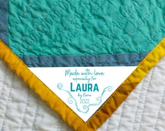 Made with love turquoise Quilt Label