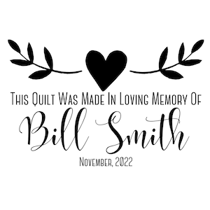 In Loving Memory rectangle quilt label/personalized label/customized quilt label/blanket label/made with love