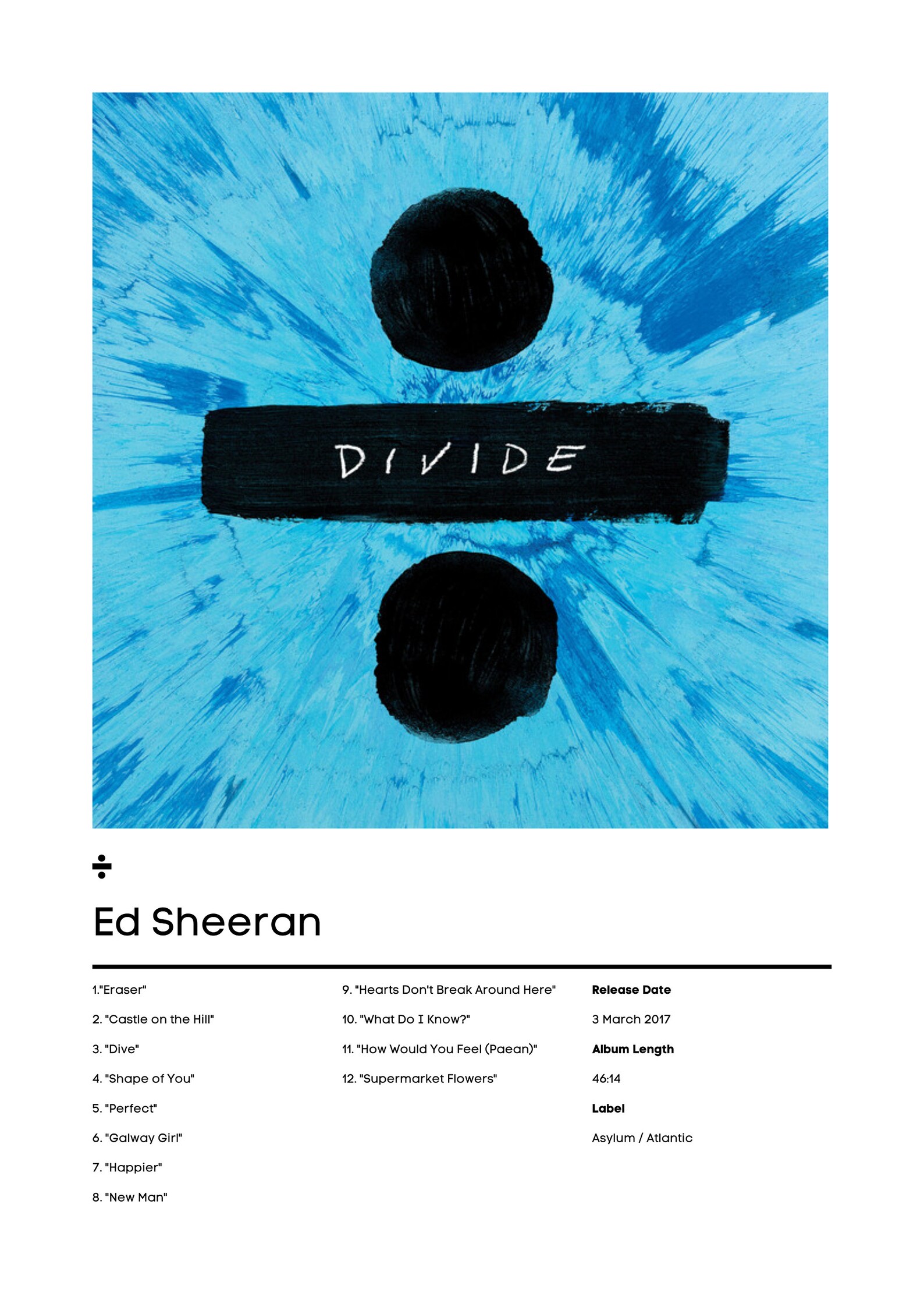 Ed Sheeran Divide Album Cover Art Ed Sheeran Music Print Etsy